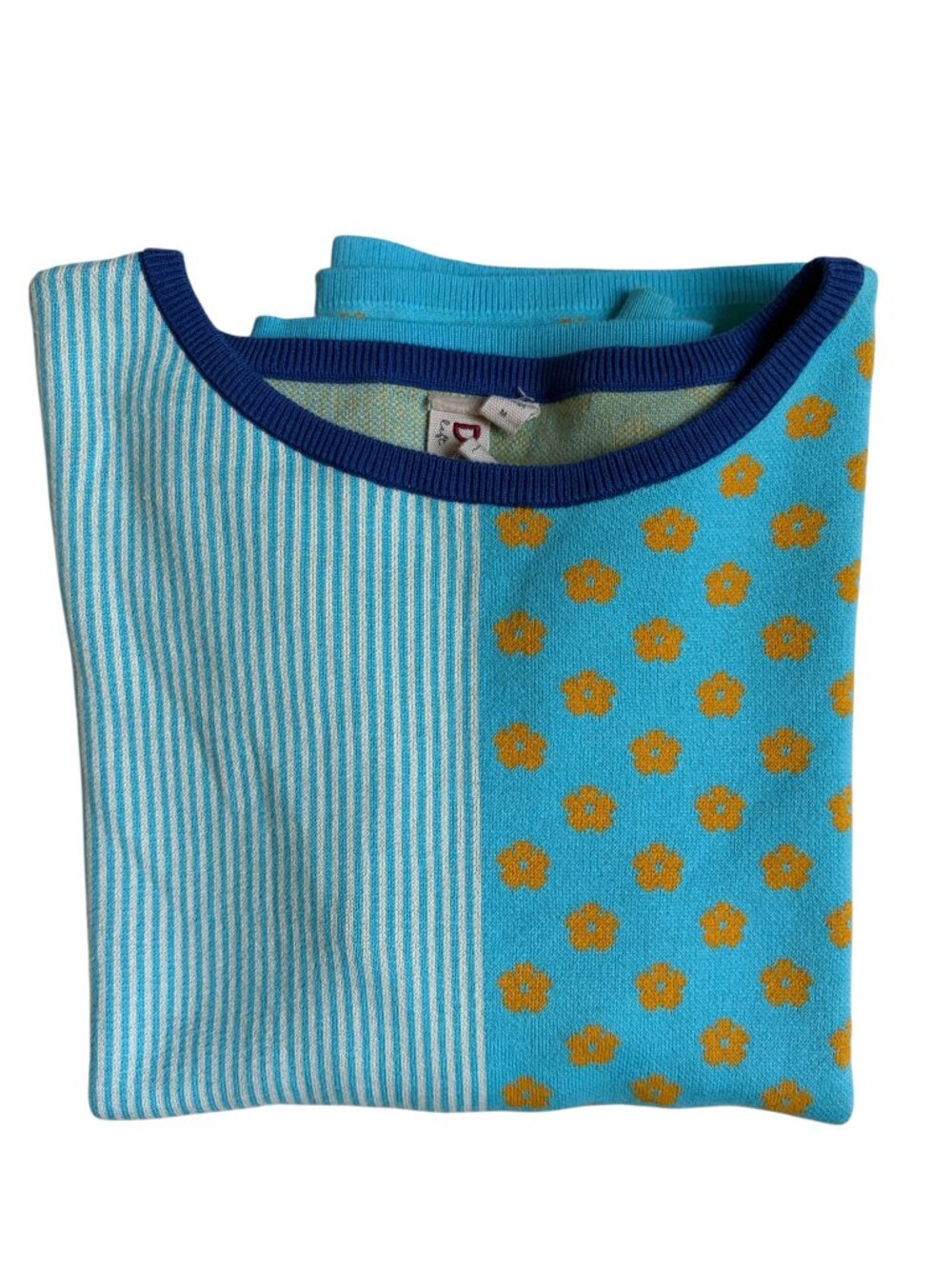 Dolan Left Coast Collection Striped / Floral Print Colorblock Sweater (Aqua) - M